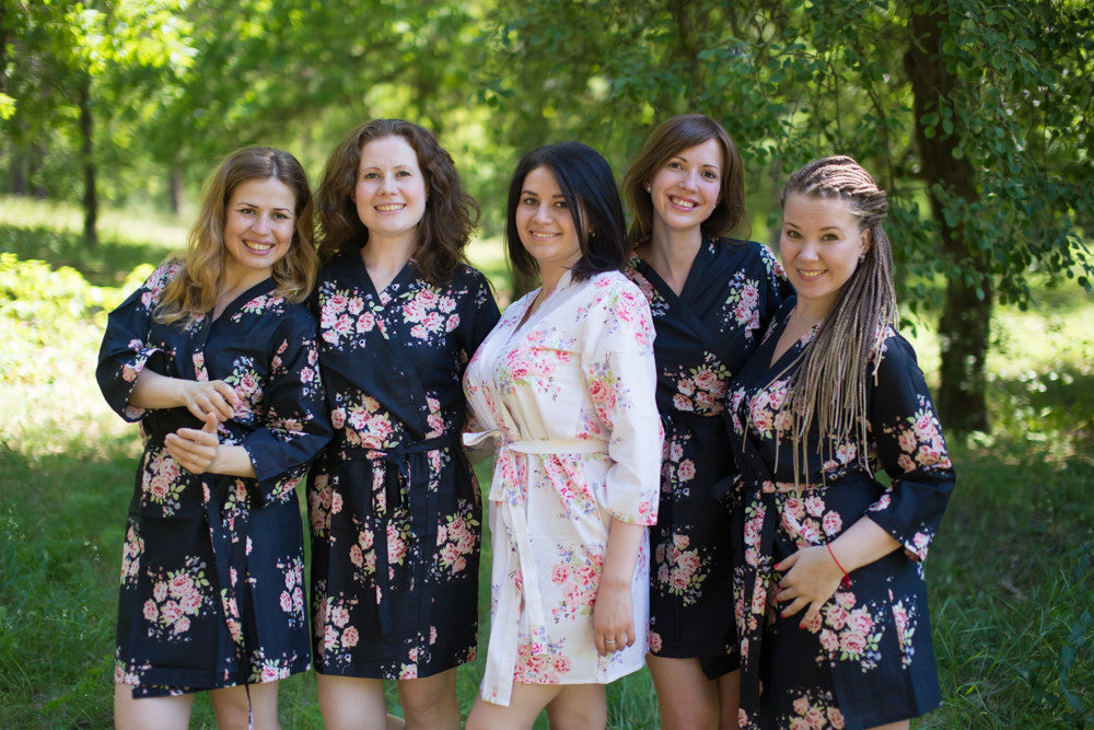 Black Faded Floral Robes for bridesmaids