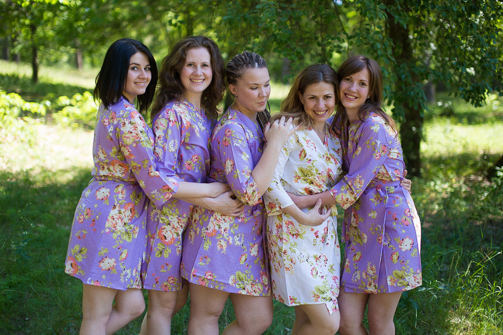 Lilac Flower Rain Robes for bridesmaids