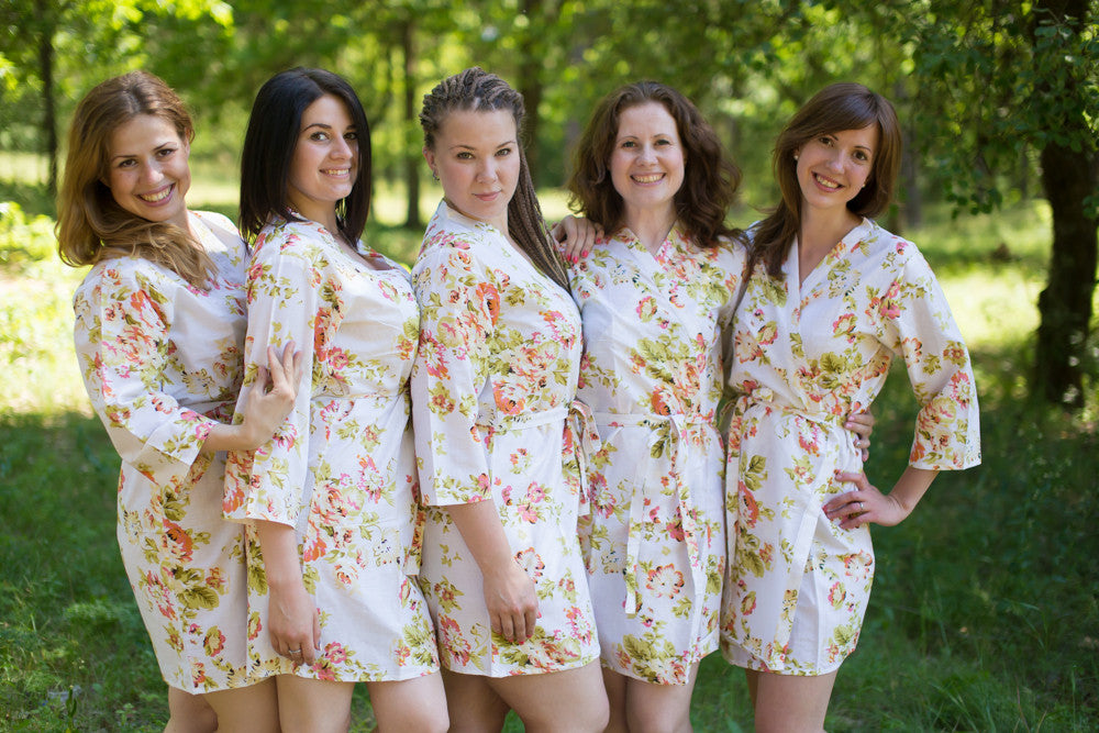 White Flowers Rain Robes for bridesmaids