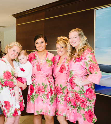 Pink Large Fuchsia Floral Blossoms Robes for bridesmaids | Getting Ready Bridal Robes