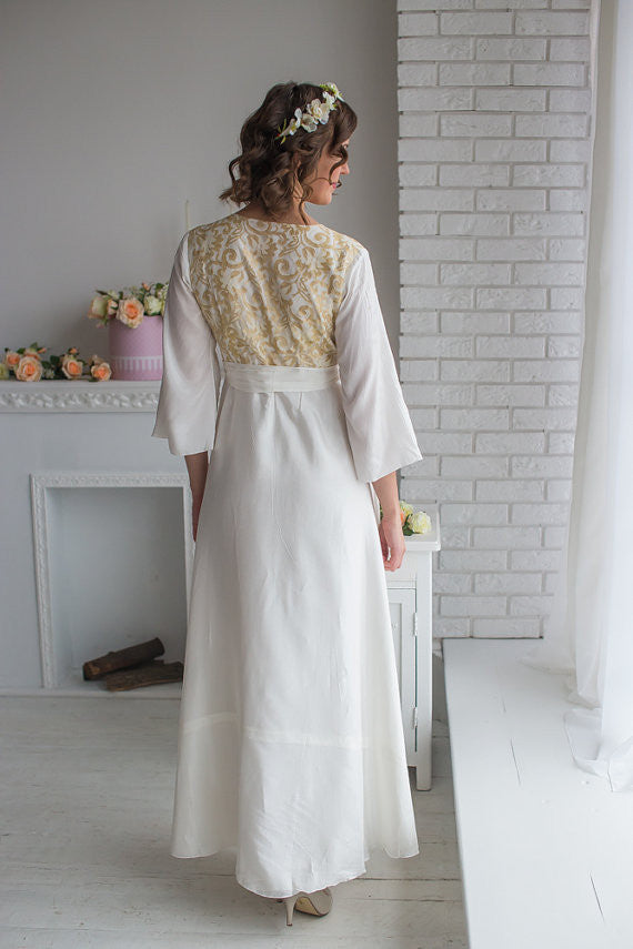 Ivory Floral Gold Silk Bridal Robe from my Paris Inspirations Collection - Shimmering Grace in Ivory