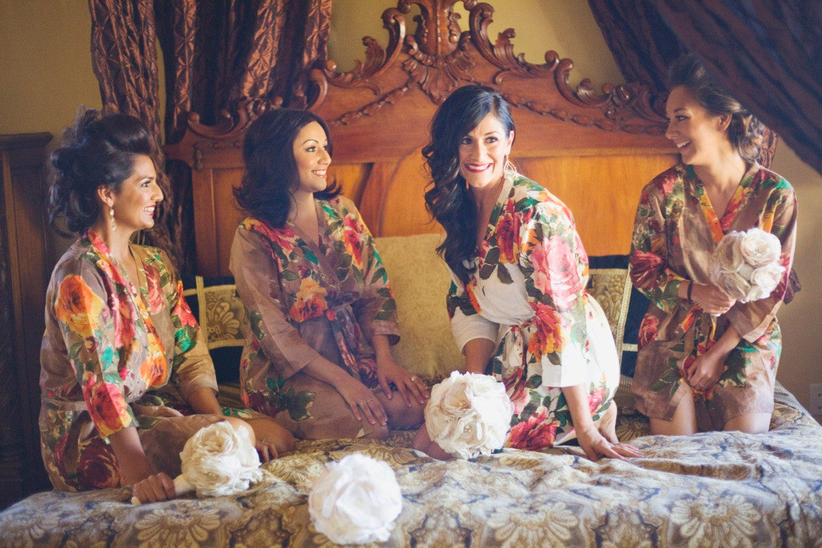 Brown Large Floral Blossom Robes for bridesmaids | Getting Ready Bridal Robes