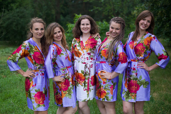 Lilac Large Floral Blossom Silk Bridesmaids robes