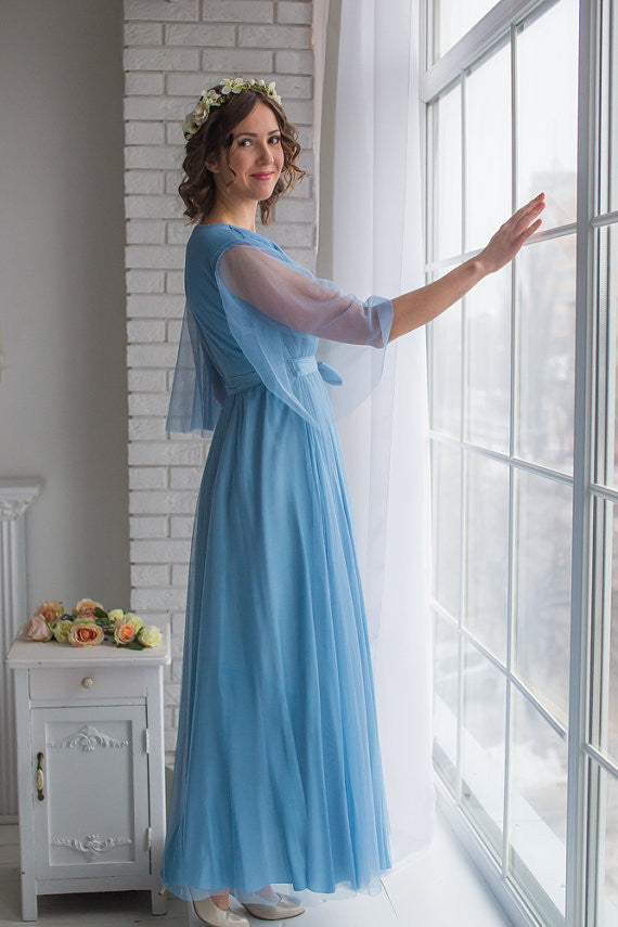 Dusty Blue Bridal Robe from my Paris Inspirations Collection - Minimal Mojo in Dusty Blue