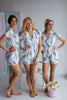 Notched Collar Style Bridesmaids Rompers in a feather rhyme Pattern