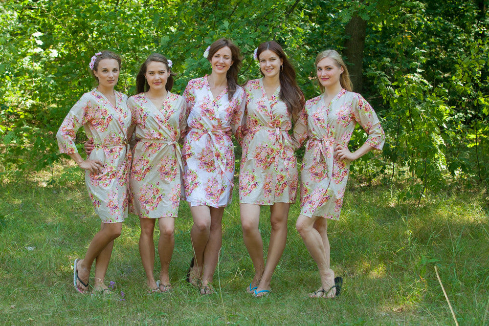 Champagne Nude Floral Posy Robes for bridesmaids | Getting Ready Bridal Robes