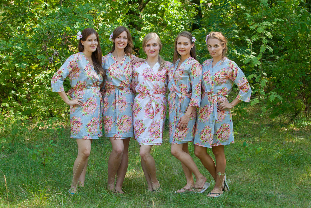 Silver Floral Posy Robes for bridesmaids | Getting Ready Bridal Robes
