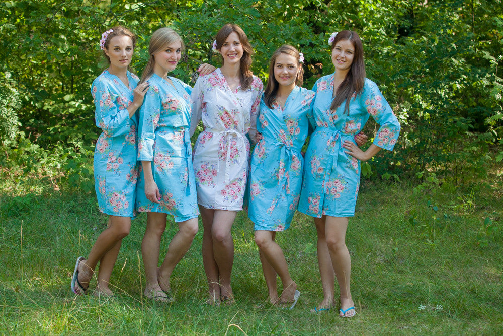 Blue Faded Floral Robes for bridesmaids