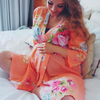 Peach Cabbage Roses Knee length Maternity Robe