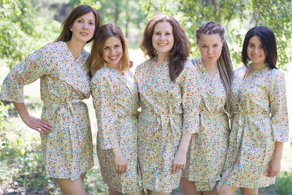 White Petit Floral Robes for bridesmaids