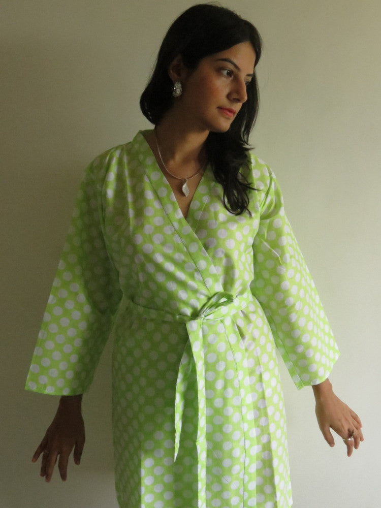 Neon Green Polka Dots Robes for bridesmaids | Getting Ready Bridal Robes