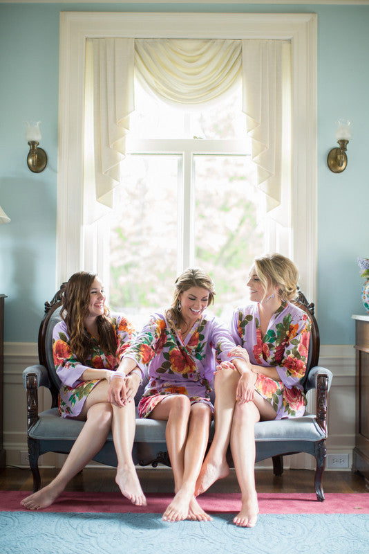 Lilac Large Floral Blossom Robes for bridesmaids | Getting Ready Bridal Robes