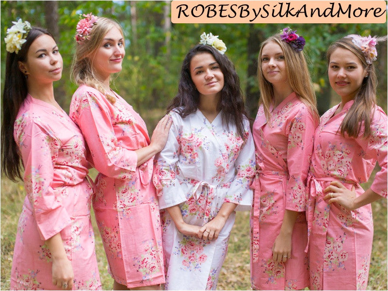 Rose Quartz Pantone Color of Spring 2016 Faded Floral Robes for bridesmaids