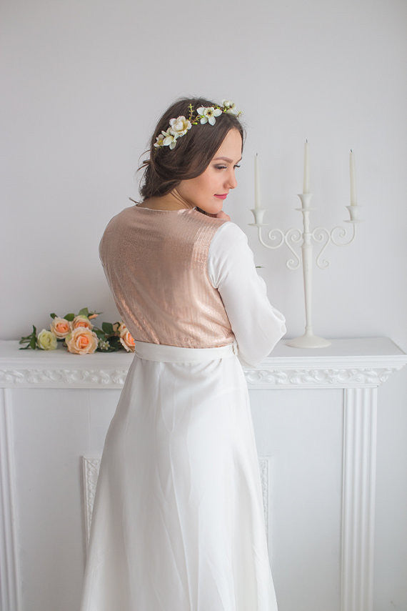 Ivory Rosegold Silk Bridal Robe from my Paris Inspirations Collection - Shimmering Grace in Ivory