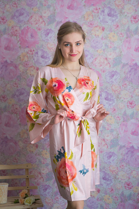Smiling Blooms Pattern- Premium Blush Bridesmaids Robes