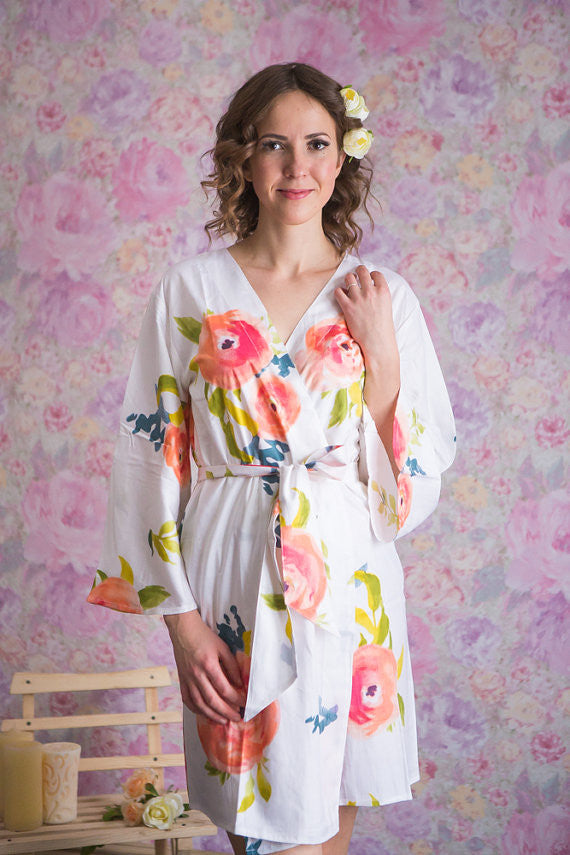 Smiling Blooms Pattern- Premium Ivory Bridesmaids Robes