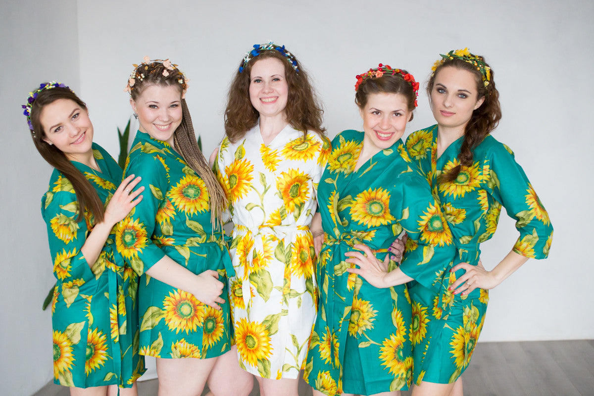 Teal Sunflower Robes for bridesmaids | Getting Ready Bridal Robes