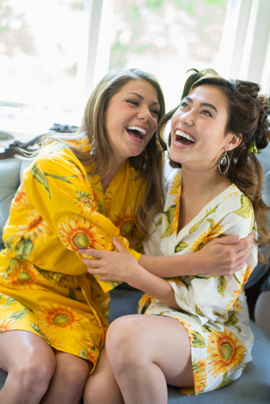 Yellow Sunflower Robes for bridesmaids | Getting Ready Bridal Robes
