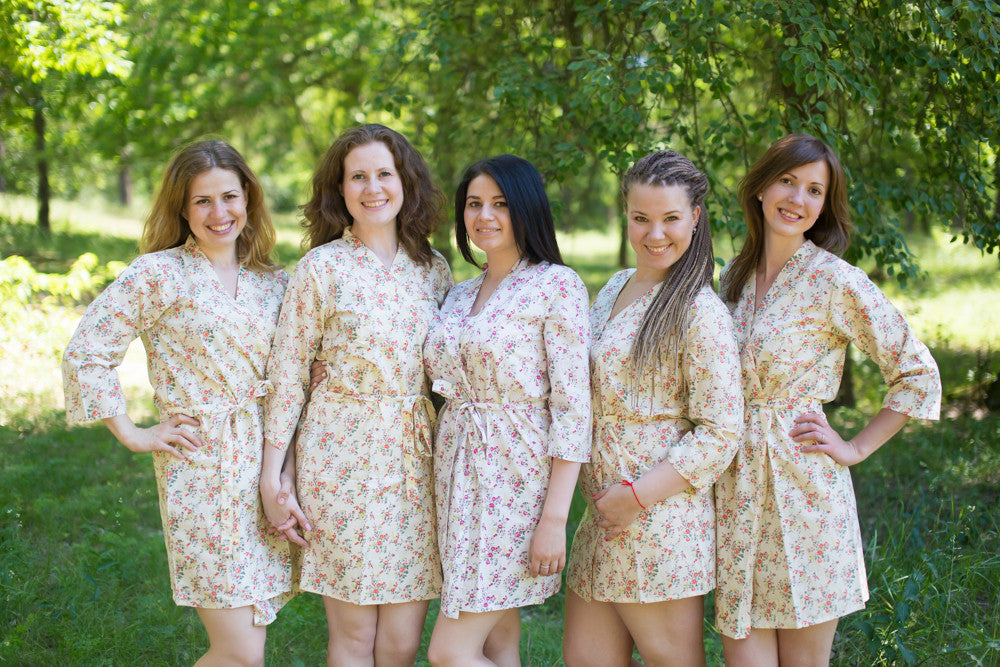 Light Yellow Tiny Blossom Robes for bridesmaids