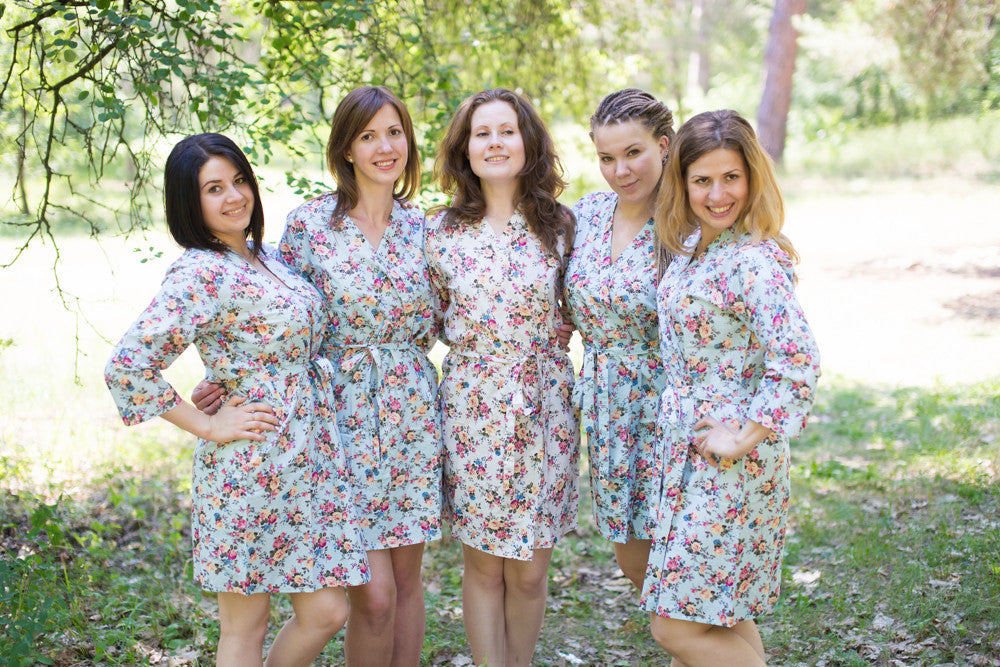 Light Blue Vintage Chic Small Floral Robes for bridesmaids