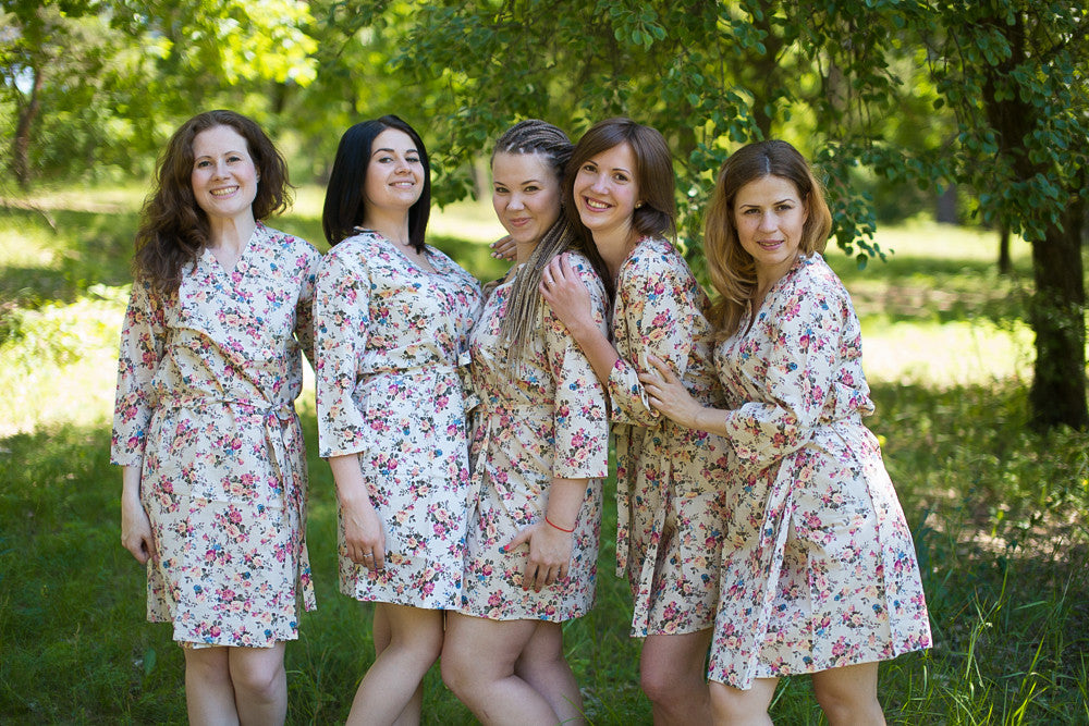 Cream Vintage Chic Small Floral Robes for bridesmaids