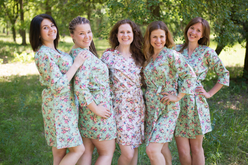 Mint Vintage Chic Small Floral Robes for bridesmaids