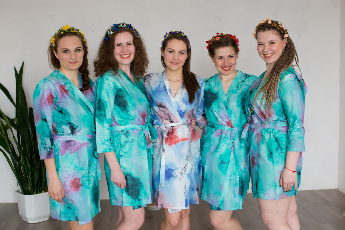Teal Watercolor Splash Robes for bridesmaids | Getting Ready Bridal Robes