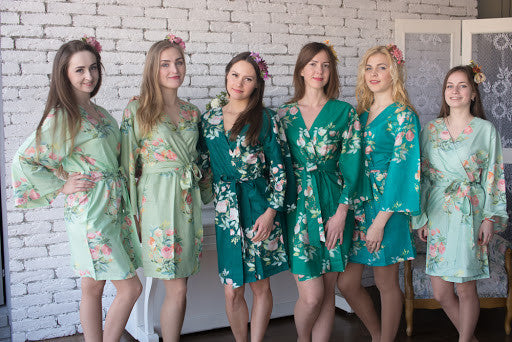 Dreamy Angel Song Pattern- Premium Blueberry Blue Bridesmaids Robes 