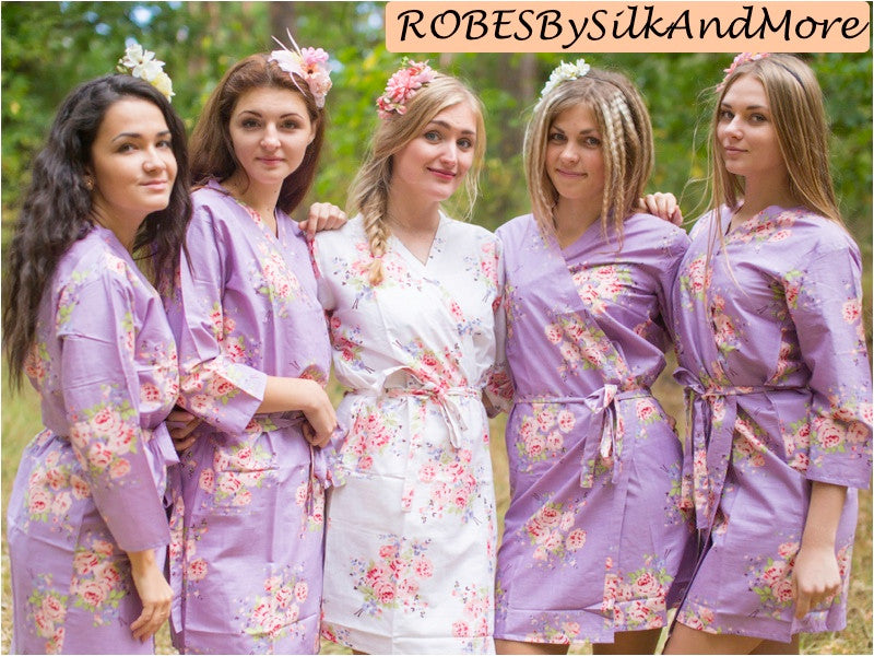 Dusty Purple Faded Floral Robes for bridesmaids