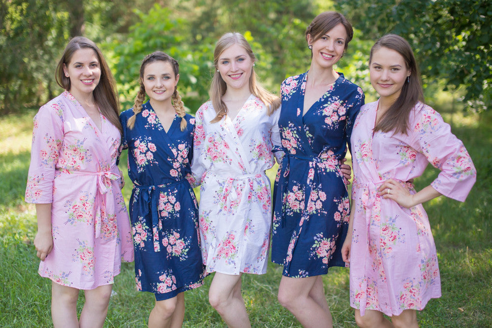 Navy Blue and Pink Bridesmaids Robes