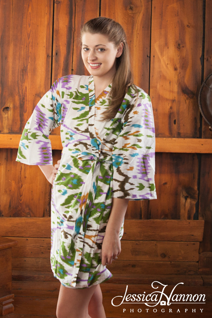  White Green Ikat Aztec Robes for bridesmaids | Getting Ready Bridal Robes