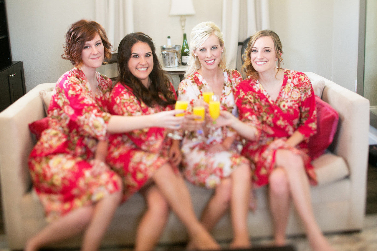 Red Rosy Red Posy Robes for bridesmaids