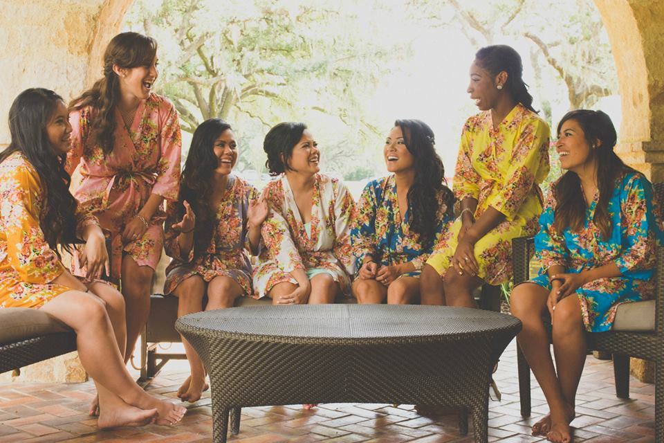 Mismatched Colorful Floral Posy Bridesmaids Robes