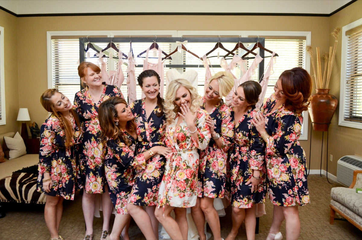 Black Rosy Red Posy Robes for bridesmaids