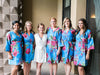 Cobalt Blue Large Fuchsia Floral Blossoms Robes for bridesmaids | Getting Ready Bridal Robes 