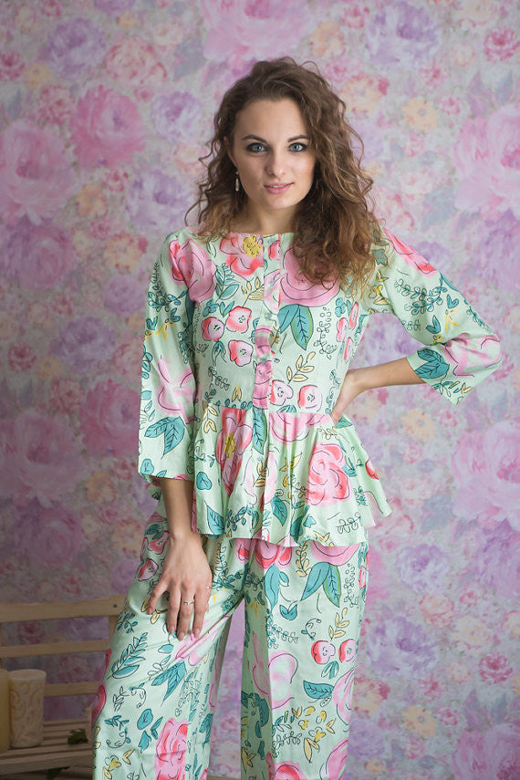 Peplum Style Long PJs in Whimsical Giggles Pattern