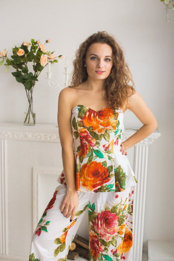 Strapless Style PJs in Long Large Floral Blossom Pattern
