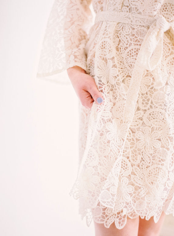 Ivory Bridal Floral Lace Robe