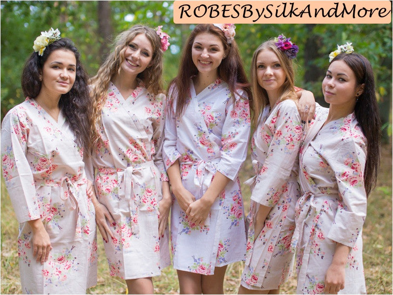 Ivory Faded Floral Robes for bridesmaids