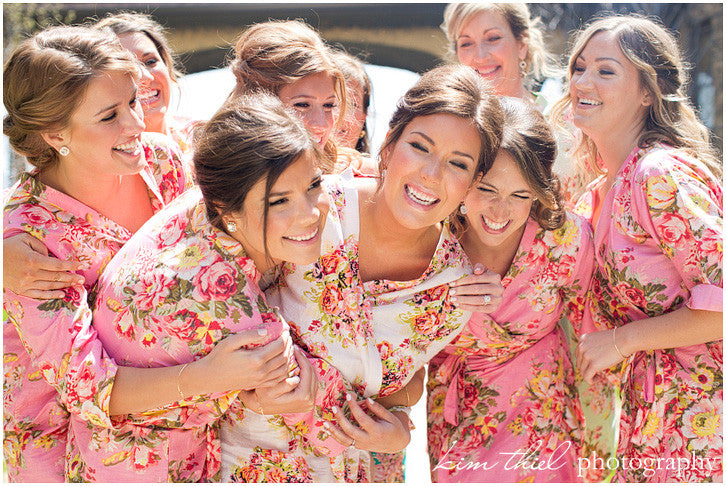 Dark Pink Rosy Red Posy Robes for bridesmaids