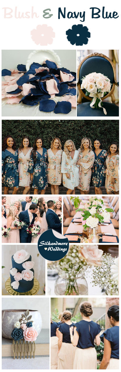 Blush and Navy Blue Wedding Color Palette robesbysilkandmore Blush and Navy Blue Wedding Color Palette robesbysilkandmore