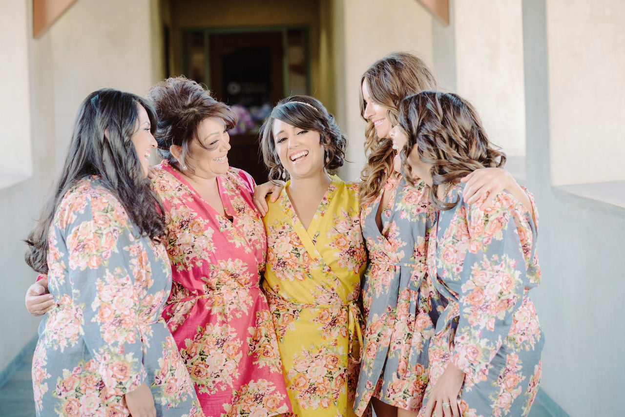 Mismatched Jewel Toned Floral Posy Bridesmaids Robes