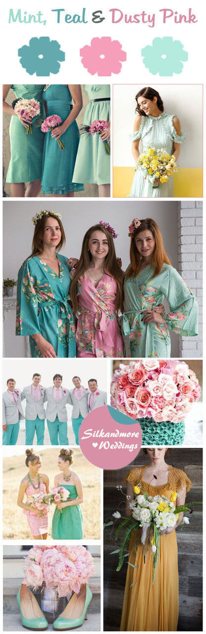 Mint, Teal and Dusty Pink Wedding Color Palette robesbysilkandmore Mint, Teal and Dusty Pink Wedding Color Palette robesbysilkandmore