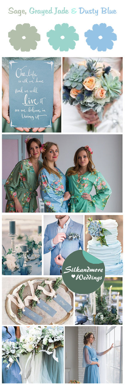 Grayed Jade, Sage and Dusty Blue Wedding Color Robes- Premium Rayon Co robesbysilkandmore Grayed Jade, Sage and Dusty Blue Wedding Color Robes- Premium Rayon Co robesbysilkandmore