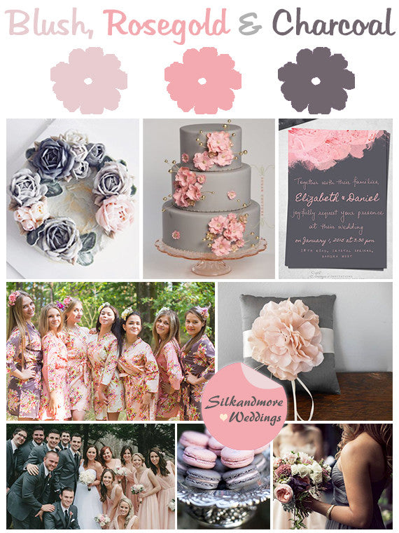 Blush, Rosegold and Charcoal Gray Wedding Colors Palette