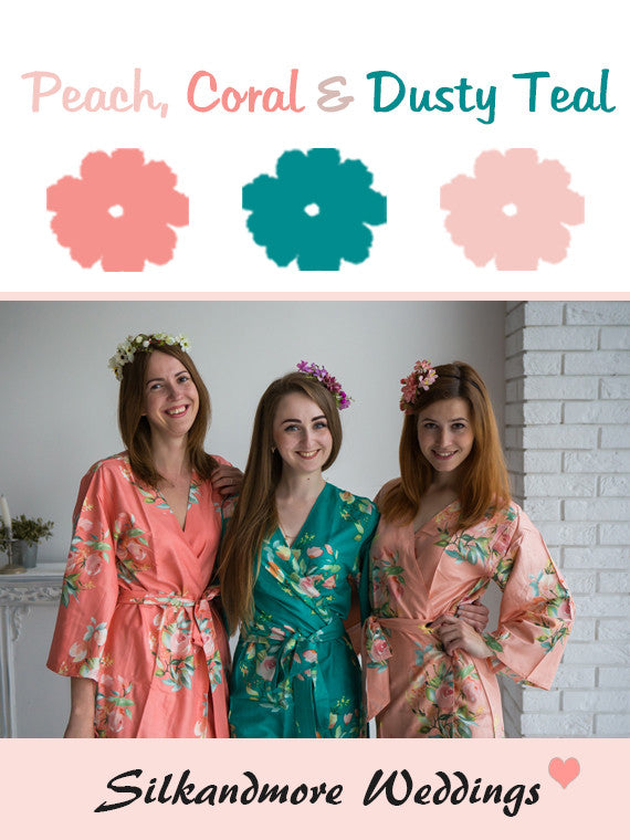 Peach, Coral and Dusty Teal Color Robes - Premium Rayon Collection robesbysilkandmore Peach, Coral and Dusty Teal Color Robes - Premium Rayon Collection robesbysilkandmore