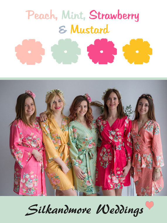 Peach, Mint, Strawberry and Mustard Wedding Color Robes- Premium Rayon Collection 