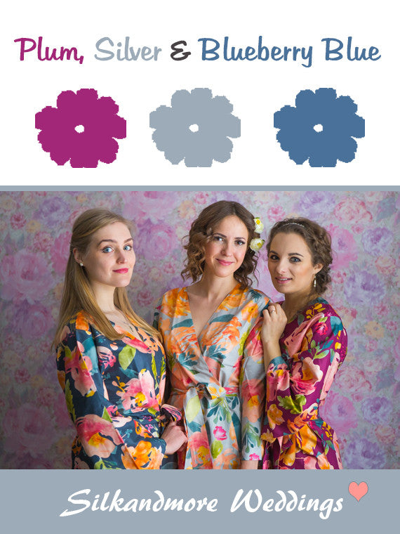 Plum, Silver and Blueberry Blue Color Robes - Premium Rayon Collection