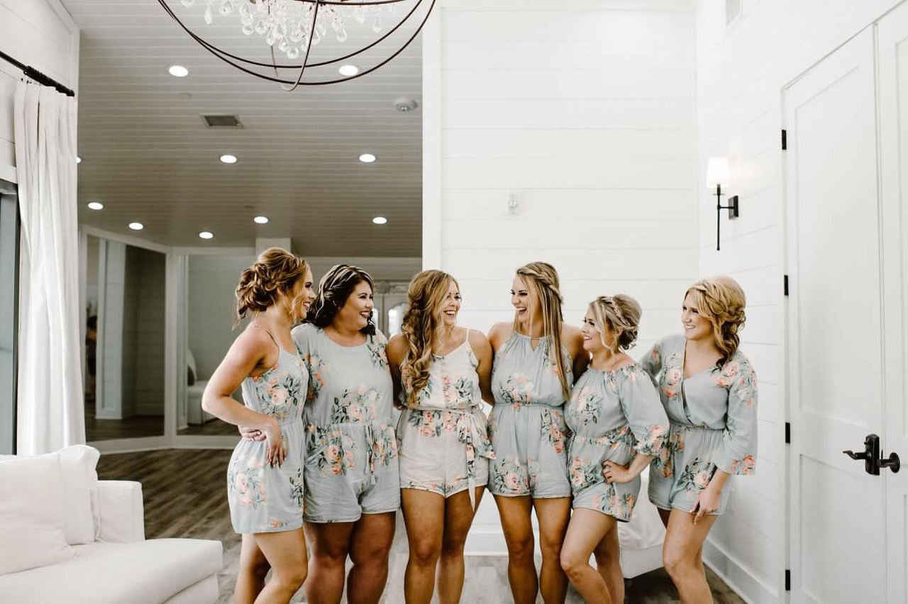 Silver Mismatched Styles Dreamy Angel Song Bridesmaids Rompers Set