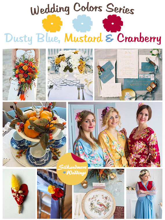 Dusty Blue, Mustard and Cranberry Wedding Color Palette